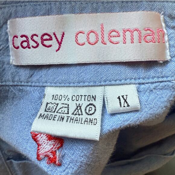 Casey Coleman Blue Chambray Button Down Shirt 1X Embroidered Stars Patriotic - Picture 6 of 8